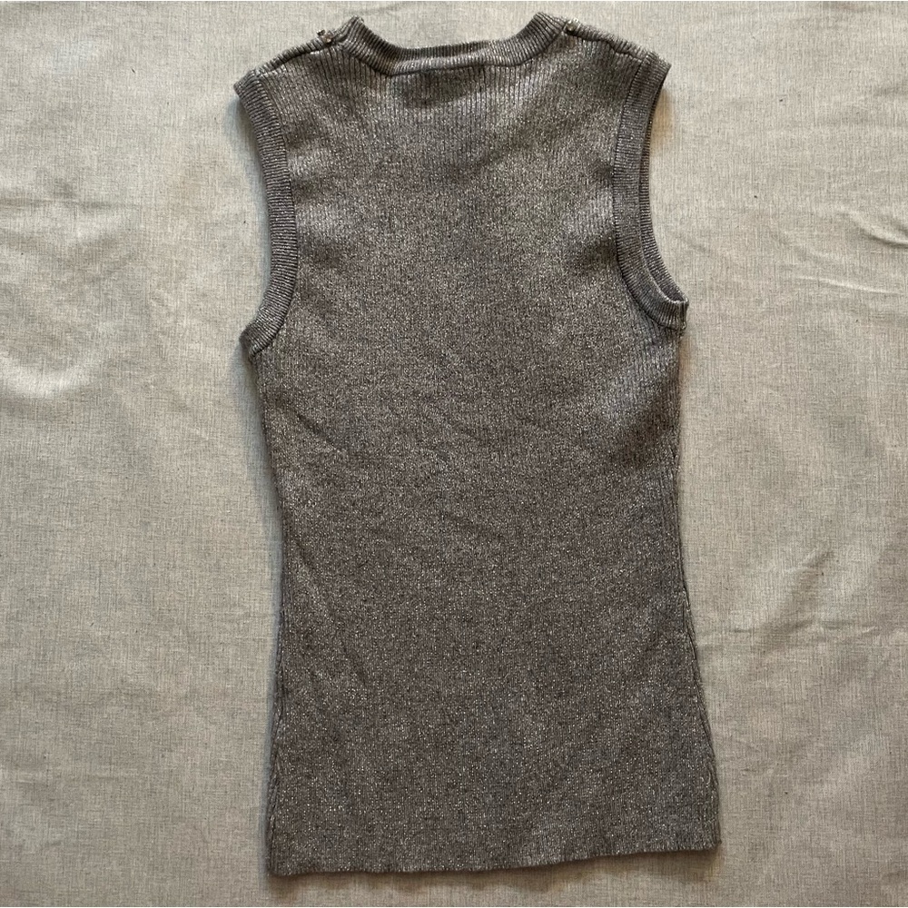 Ontwelfth Silver with rhinestones around neck Sweater Tank size small - Picture 3 of 10
